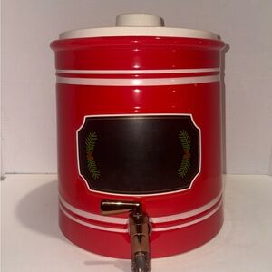 Threshold Stoneware Red Ceramic Beverage Dispenser w Spout , Lid & Chalkboard